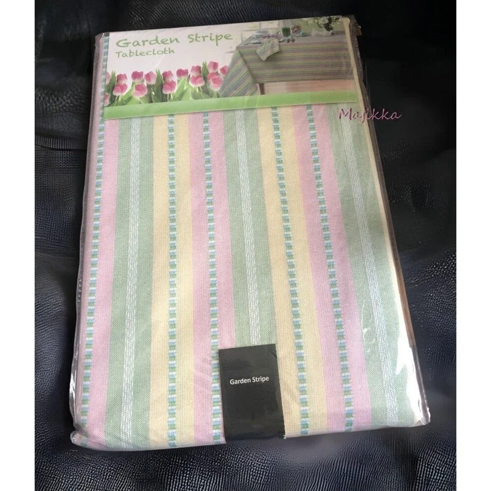Colordrift Easter Spring Tablecloth 60x102 Garden Stripe Yellow Pink Green